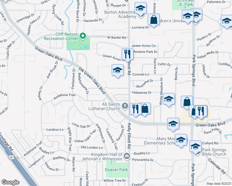 map of restaurants, bars, coffee shops, grocery stores, and more near 4331 Elliott Oaks Drive in Arlington