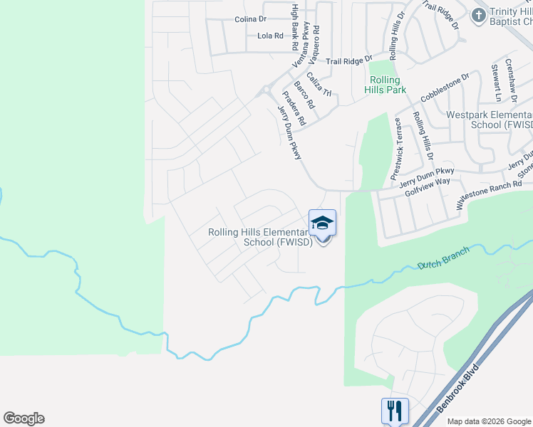 map of restaurants, bars, coffee shops, grocery stores, and more near 11600 Benbrook Boulevard in Benbrook