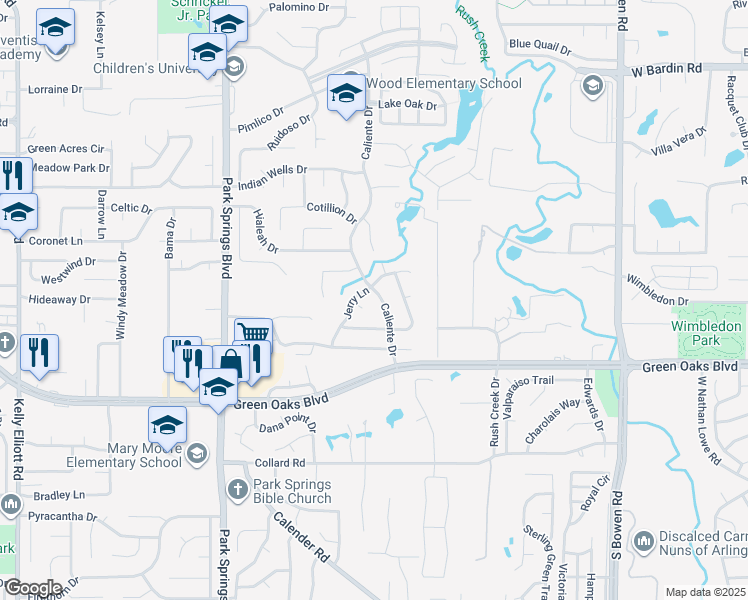 map of restaurants, bars, coffee shops, grocery stores, and more near 5204 Caliente Drive in Arlington