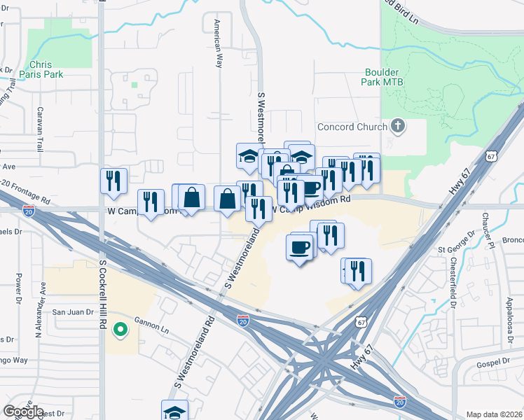 map of restaurants, bars, coffee shops, grocery stores, and more near in Dallas