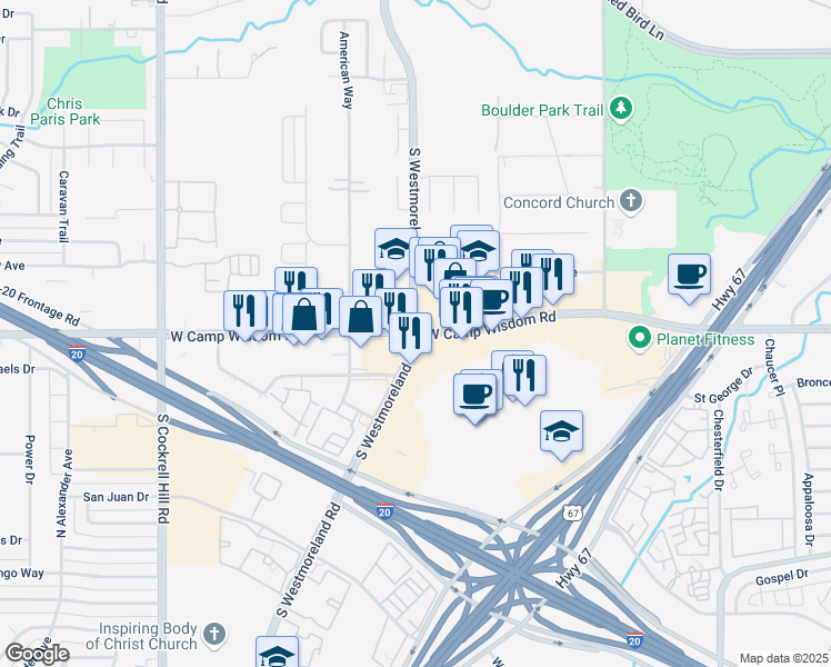 map of restaurants, bars, coffee shops, grocery stores, and more near in Dallas