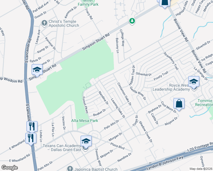 map of restaurants, bars, coffee shops, grocery stores, and more near 3210 Little River Drive in Dallas