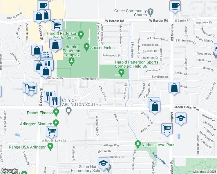 map of restaurants, bars, coffee shops, grocery stores, and more near 929 Rio Vista Lane in Arlington