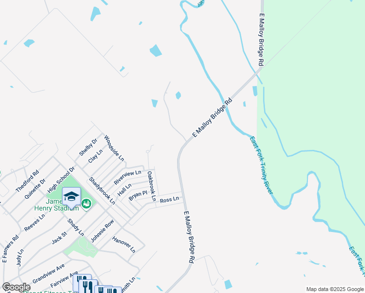map of restaurants, bars, coffee shops, grocery stores, and more near 1601 East Malloy Bridge Road in Seagoville