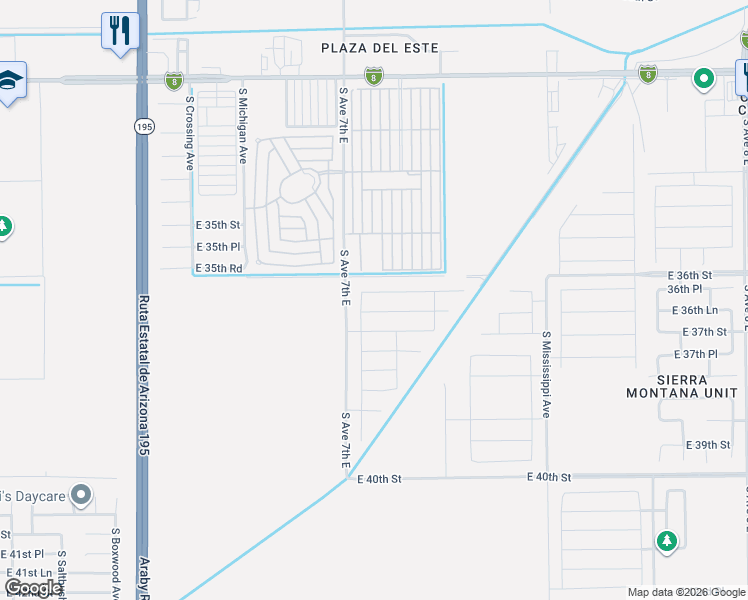 map of restaurants, bars, coffee shops, grocery stores, and more near 7066 36th Place in Yuma