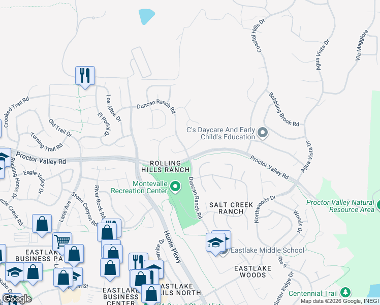 map of restaurants, bars, coffee shops, grocery stores, and more near 2804 Savannah Court in Chula Vista