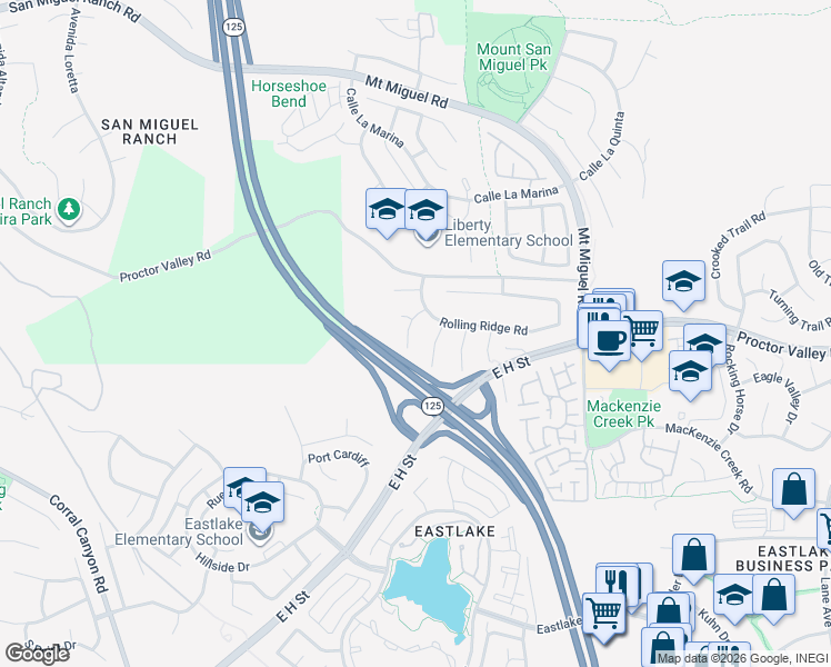 map of restaurants, bars, coffee shops, grocery stores, and more near 501 Riverbend Way in Chula Vista