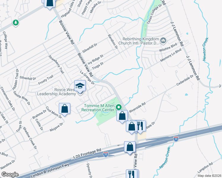 map of restaurants, bars, coffee shops, grocery stores, and more near 6724 La Grange Drive in Dallas