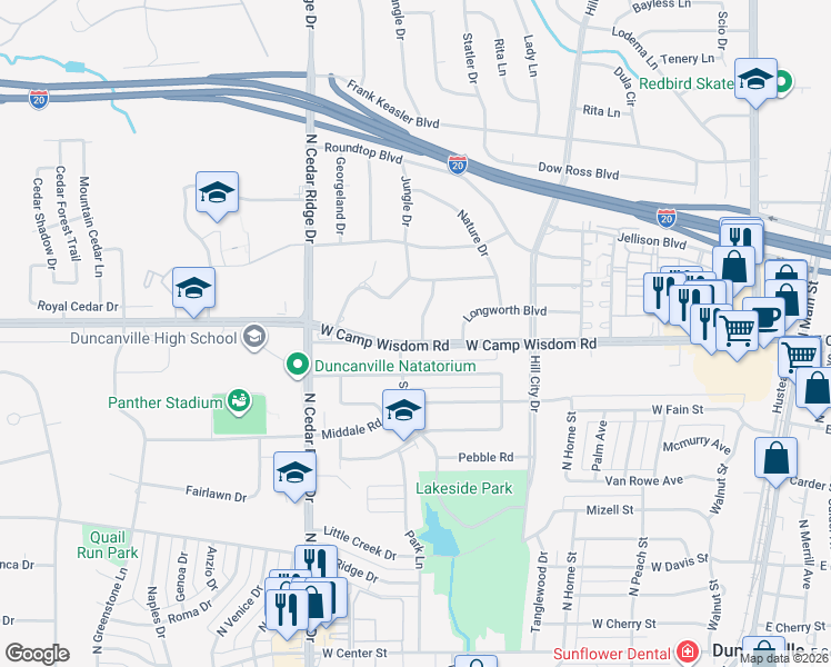 map of restaurants, bars, coffee shops, grocery stores, and more near 806 Jungle Drive in Duncanville