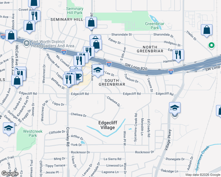 map of restaurants, bars, coffee shops, grocery stores, and more near 1509 Cairn Circle in Fort Worth