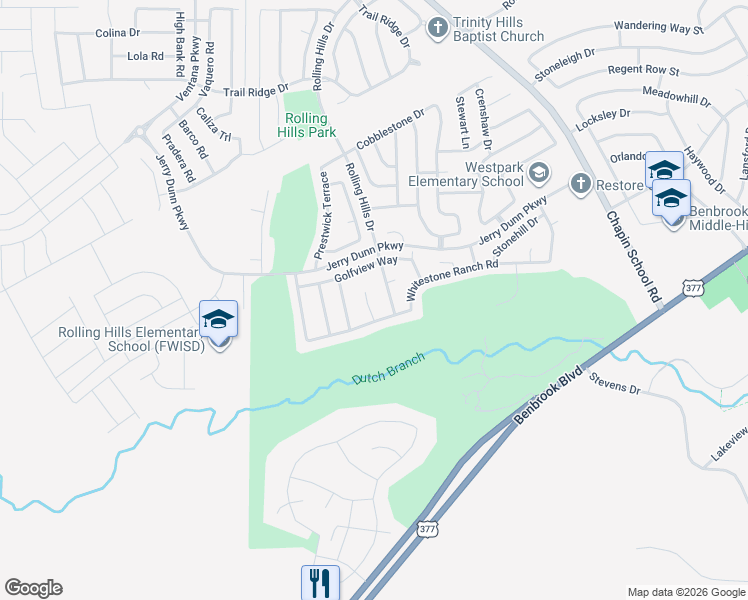 map of restaurants, bars, coffee shops, grocery stores, and more near 7509 Bunker Court in Benbrook