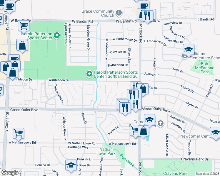 map of restaurants, bars, coffee shops, grocery stores, and more near 5208 Livermore Drive in Arlington