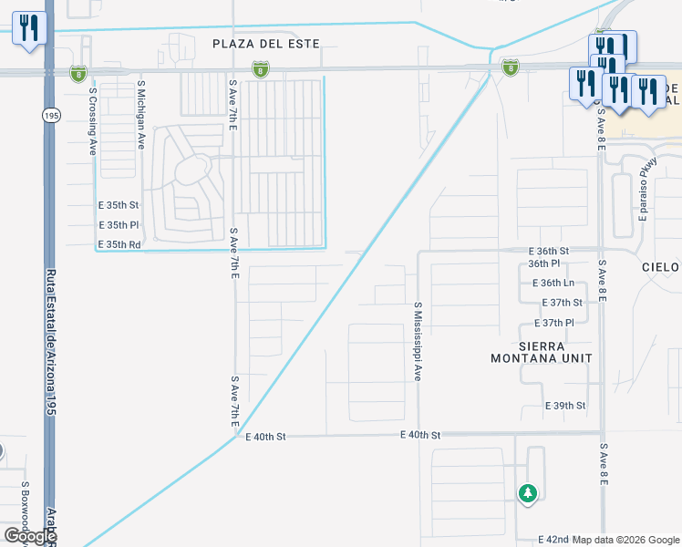 map of restaurants, bars, coffee shops, grocery stores, and more near 7295 36th Place in Yuma