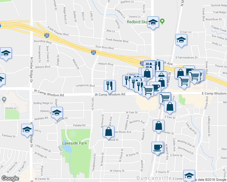 map of restaurants, bars, coffee shops, grocery stores, and more near 810 Link Drive in Duncanville