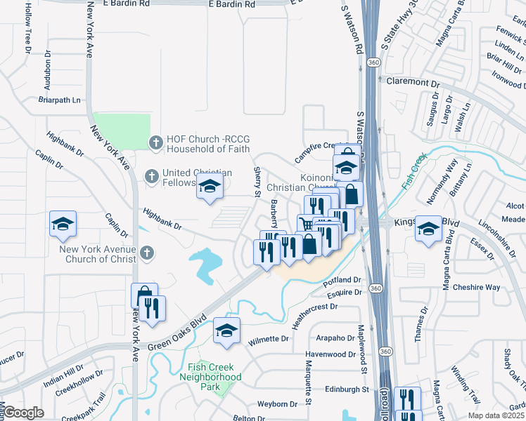 map of restaurants, bars, coffee shops, grocery stores, and more near 2200 Dewey Drive in Arlington