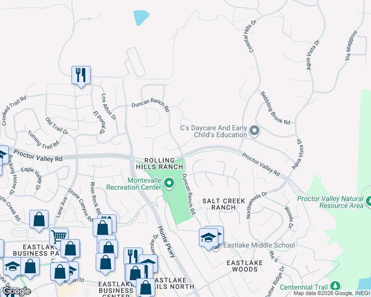 map of restaurants, bars, coffee shops, grocery stores, and more near 2804 Savannah Court in Chula Vista