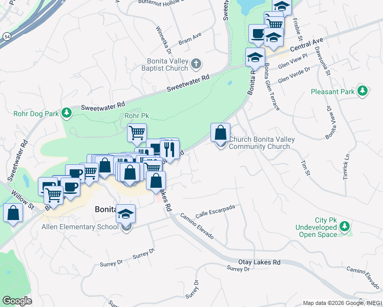 map of restaurants, bars, coffee shops, grocery stores, and more near 4628 Villas Drive in Bonita