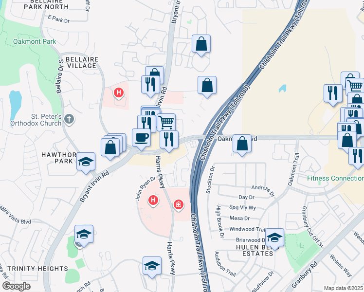 map of restaurants, bars, coffee shops, grocery stores, and more near in Fort Worth