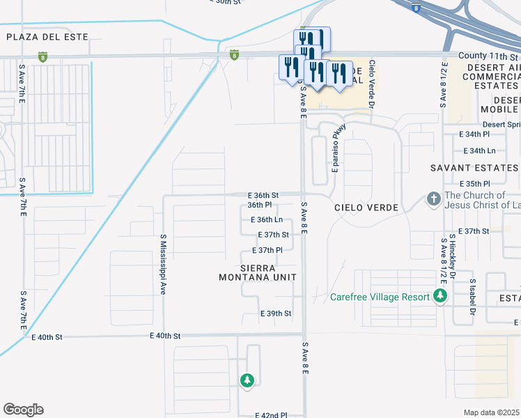 map of restaurants, bars, coffee shops, grocery stores, and more near 7865 36th Place in Yuma