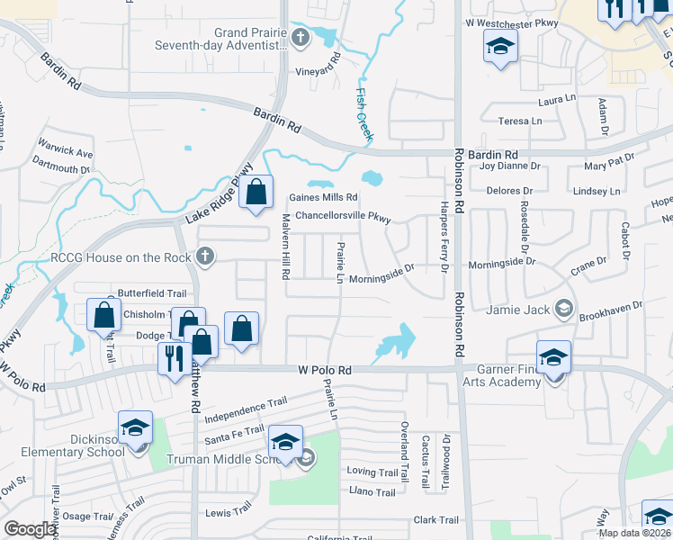 map of restaurants, bars, coffee shops, grocery stores, and more near 4478 Savage Station Drive in Grand Prairie