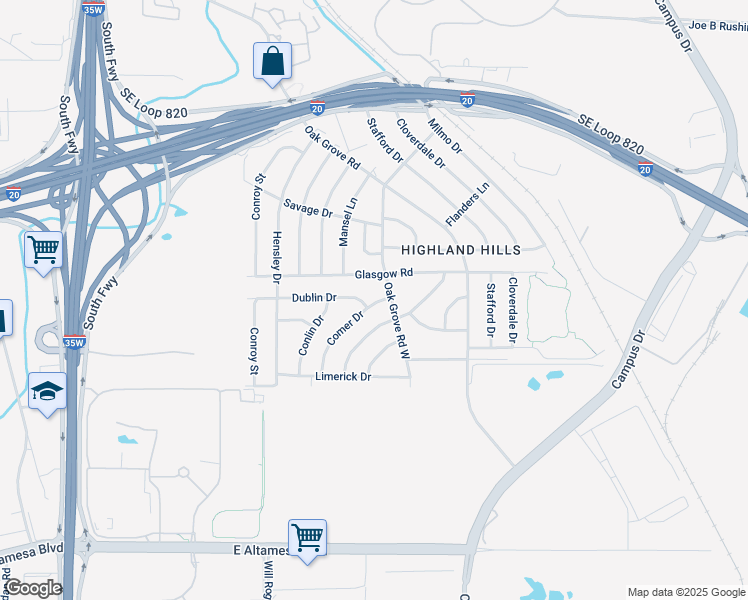 map of restaurants, bars, coffee shops, grocery stores, and more near 5604 Comer Drive in Fort Worth