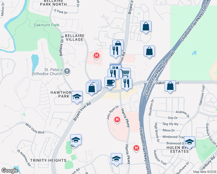 map of restaurants, bars, coffee shops, grocery stores, and more near in Fort Worth