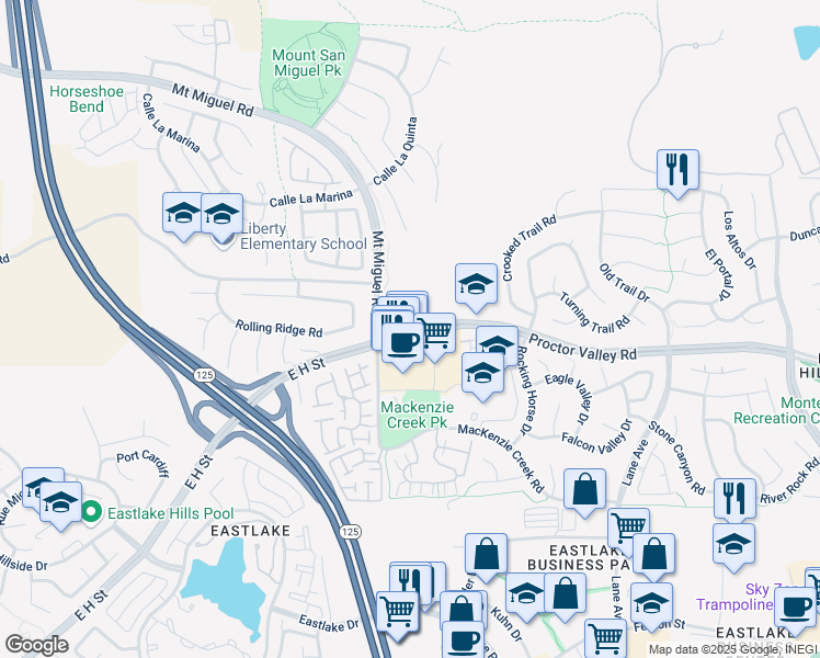 map of restaurants, bars, coffee shops, grocery stores, and more near 2333 Proctor Valley Road in Chula Vista