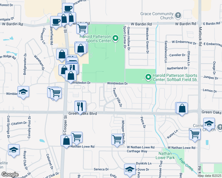 map of restaurants, bars, coffee shops, grocery stores, and more near 1008 Via Oro Street in Arlington
