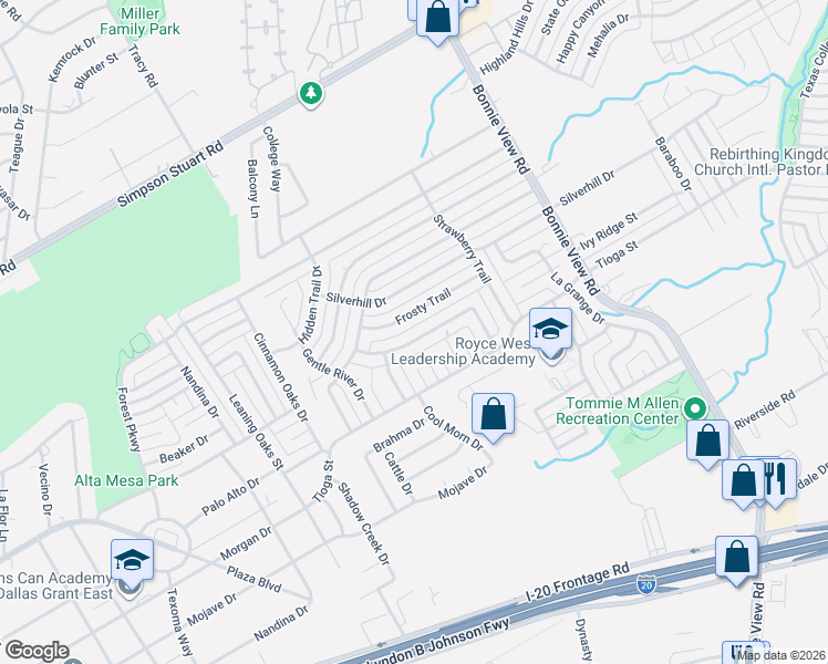 map of restaurants, bars, coffee shops, grocery stores, and more near 3455 Pebbleshores Drive in Dallas