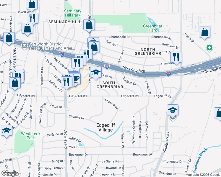 map of restaurants, bars, coffee shops, grocery stores, and more near 1509 Cairn Circle in Fort Worth