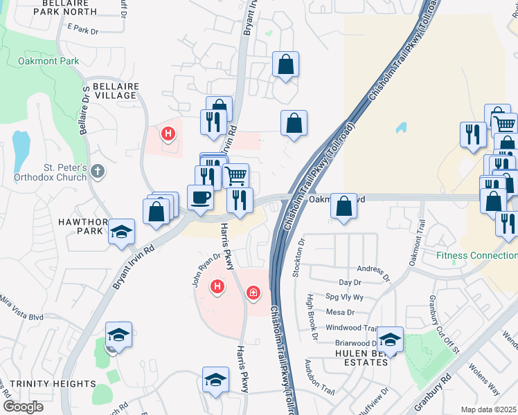 map of restaurants, bars, coffee shops, grocery stores, and more near in Fort Worth