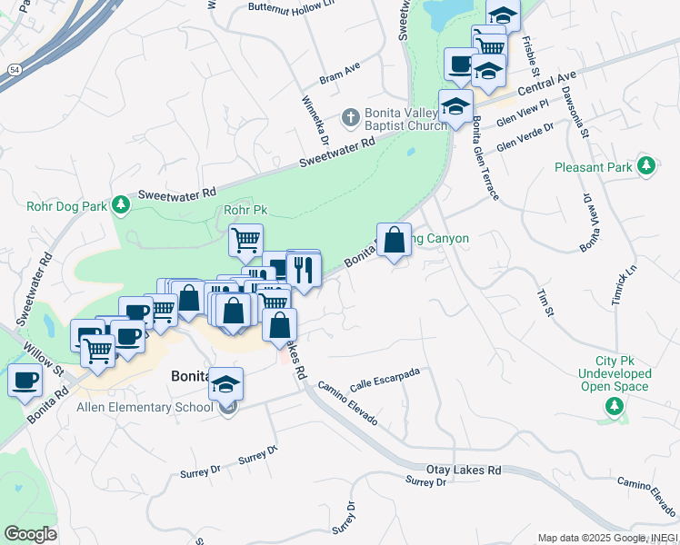map of restaurants, bars, coffee shops, grocery stores, and more near 4602 Villas Drive in Bonita