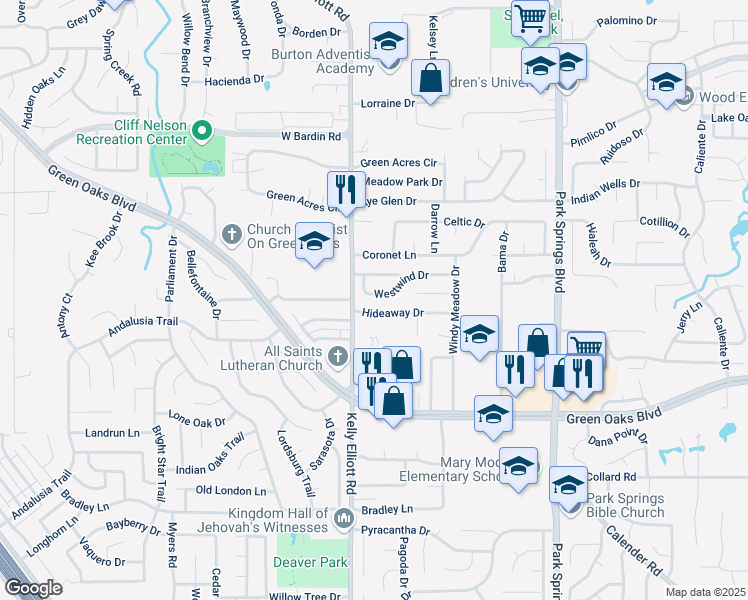map of restaurants, bars, coffee shops, grocery stores, and more near 4212 Westwind Drive in Arlington