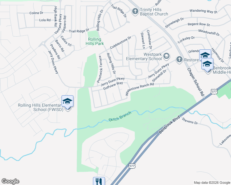 map of restaurants, bars, coffee shops, grocery stores, and more near 7509 Bunker Court in Benbrook
