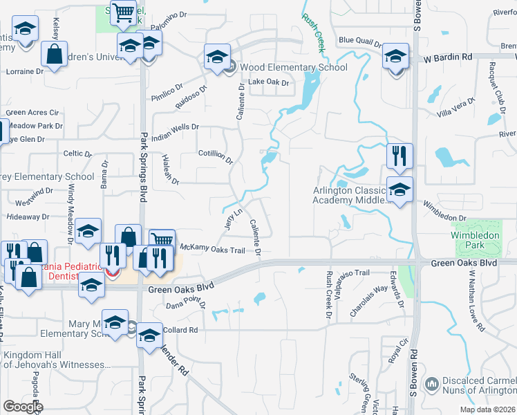 map of restaurants, bars, coffee shops, grocery stores, and more near 5202 Boyd Trail in Arlington