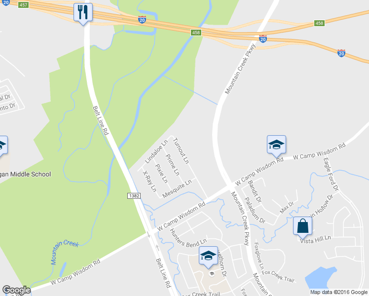 map of restaurants, bars, coffee shops, grocery stores, and more near 5332 Turnout Lane in Dallas