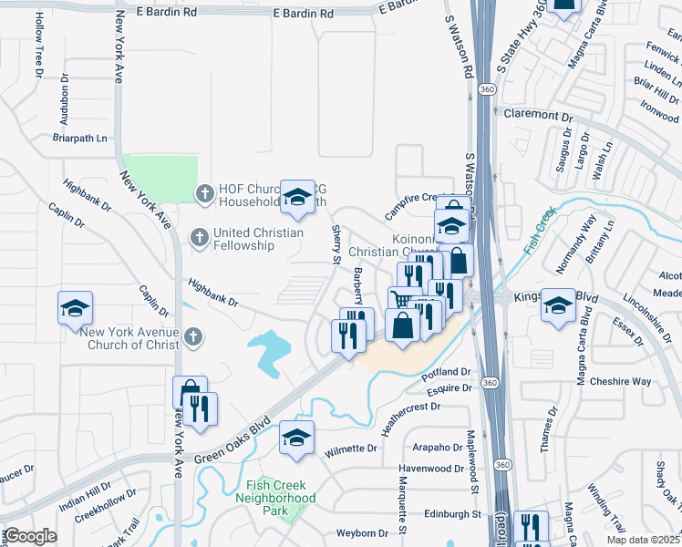 map of restaurants, bars, coffee shops, grocery stores, and more near 2200 Dewey Dr in Arlington