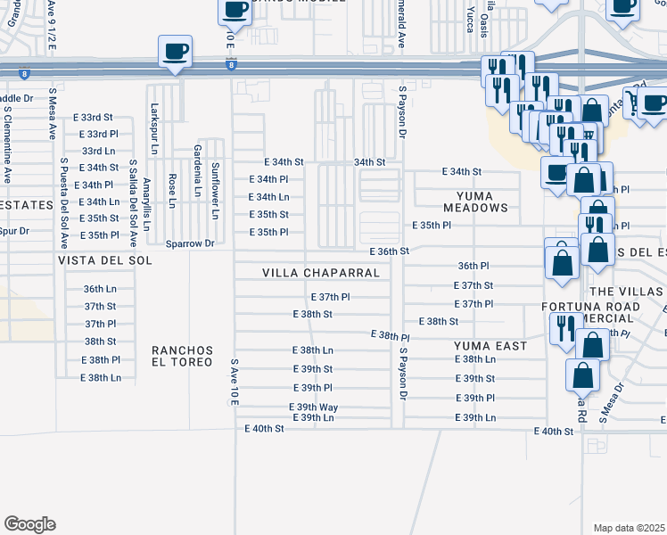 map of restaurants, bars, coffee shops, grocery stores, and more near in Yuma