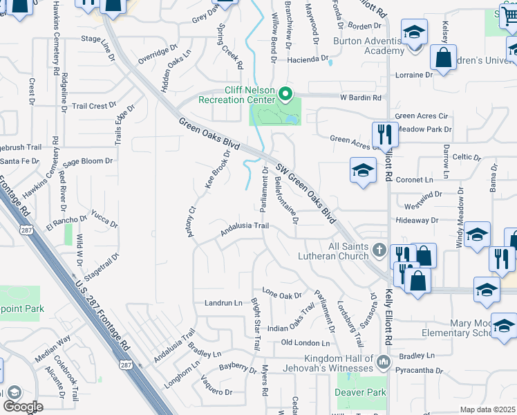 map of restaurants, bars, coffee shops, grocery stores, and more near 5205 Prince Charles Court in Arlington