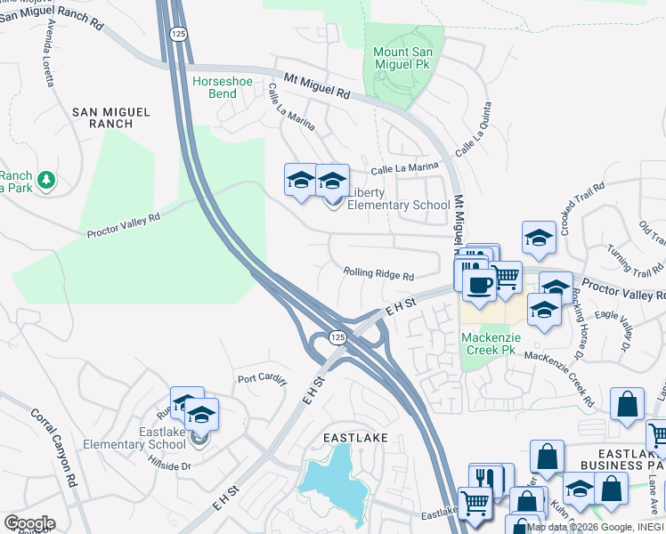 map of restaurants, bars, coffee shops, grocery stores, and more near 501 Riverbend Way in Chula Vista