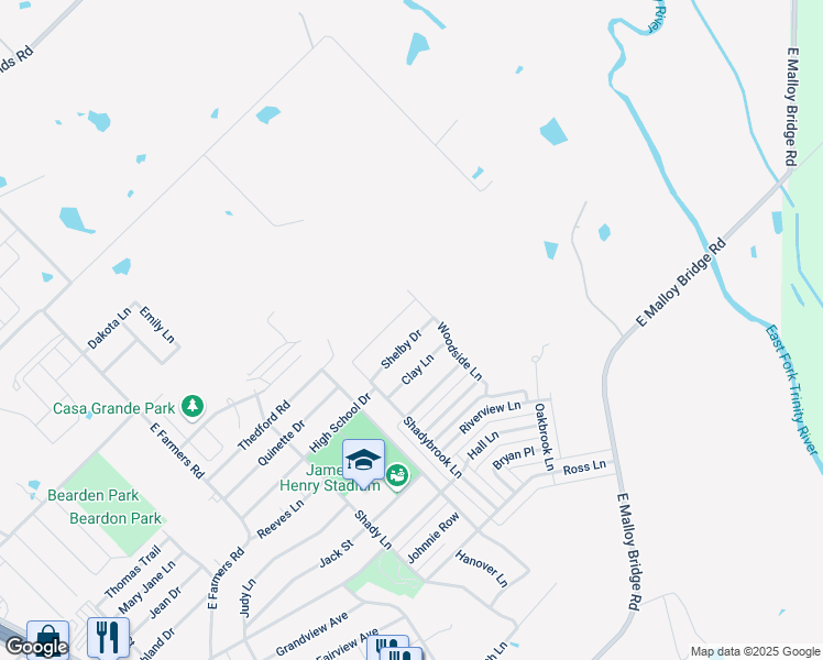 map of restaurants, bars, coffee shops, grocery stores, and more near 1231 Shelby Drive in Seagoville