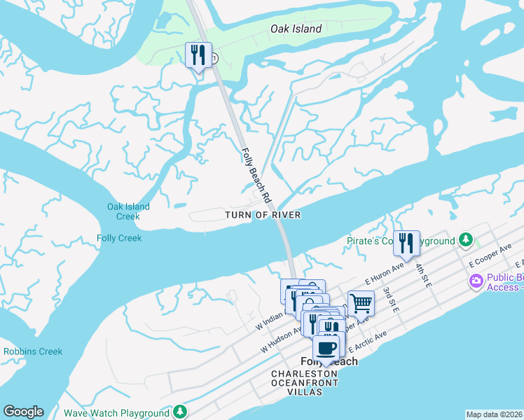 map of restaurants, bars, coffee shops, grocery stores, and more near 2395 State Highway 171 in Charleston