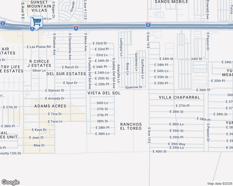 map of restaurants, bars, coffee shops, grocery stores, and more near 3627 South Salida Del Sol Avenue in Yuma