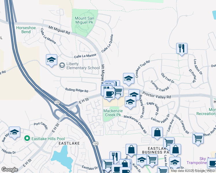map of restaurants, bars, coffee shops, grocery stores, and more near 2333 Proctor Valley Road in Chula Vista