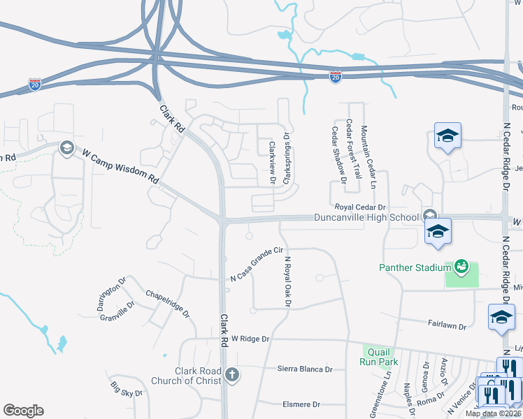 map of restaurants, bars, coffee shops, grocery stores, and more near 8200 Clarksprings Drive in Dallas