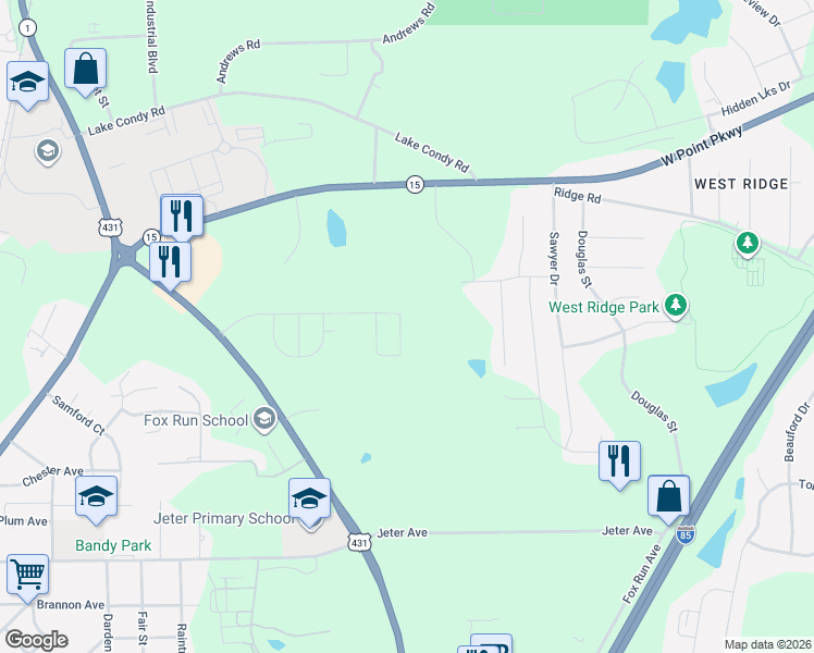 map of restaurants, bars, coffee shops, grocery stores, and more near 1061 Woodland Circle in Opelika