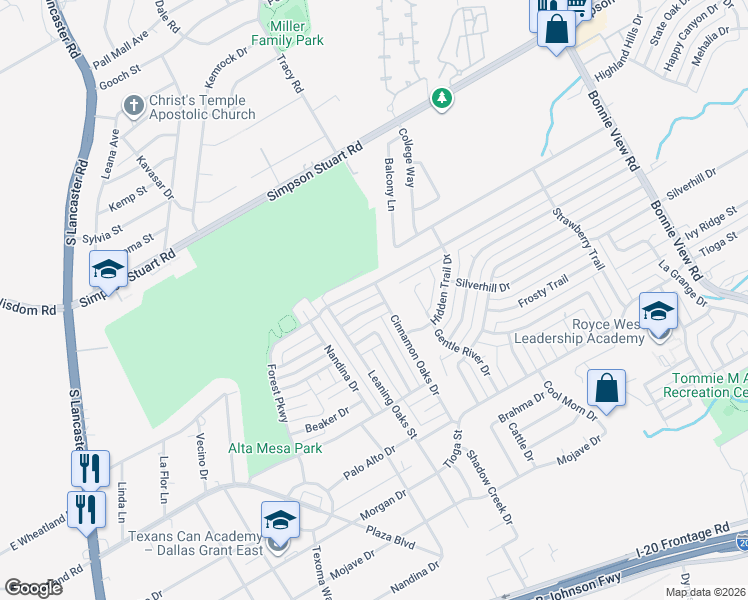 map of restaurants, bars, coffee shops, grocery stores, and more near 3234 Little River Drive in Dallas