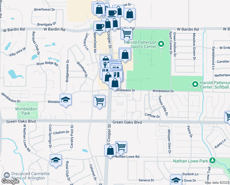 map of restaurants, bars, coffee shops, grocery stores, and more near 1200 Deuce Drive in Arlington