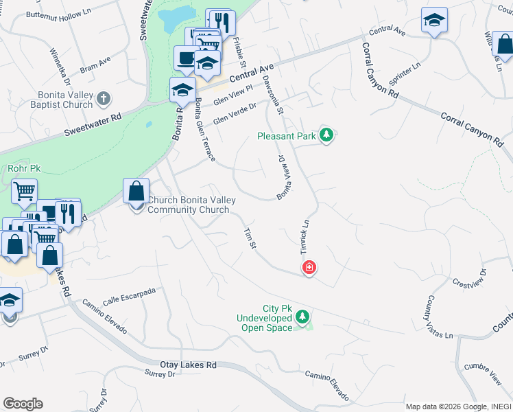 map of restaurants, bars, coffee shops, grocery stores, and more near 3911 Bonita View Drive in Bonita