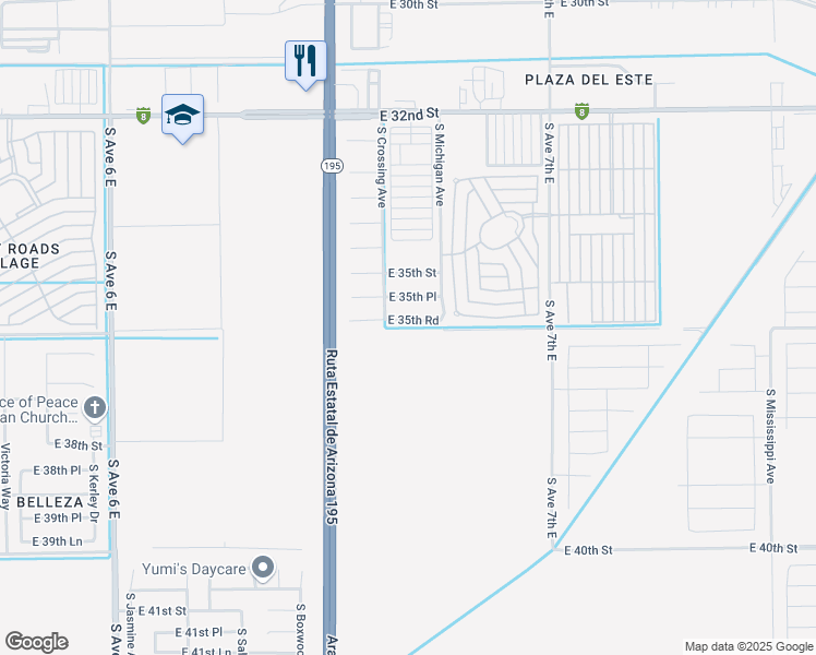 map of restaurants, bars, coffee shops, grocery stores, and more near 6675 East 35th Road in Yuma